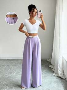 Selianne Slouchy Purple Loose Wide Leg Pants, Casual Straight Summer Maxi Trousers For Women Fall Cloth For Women
