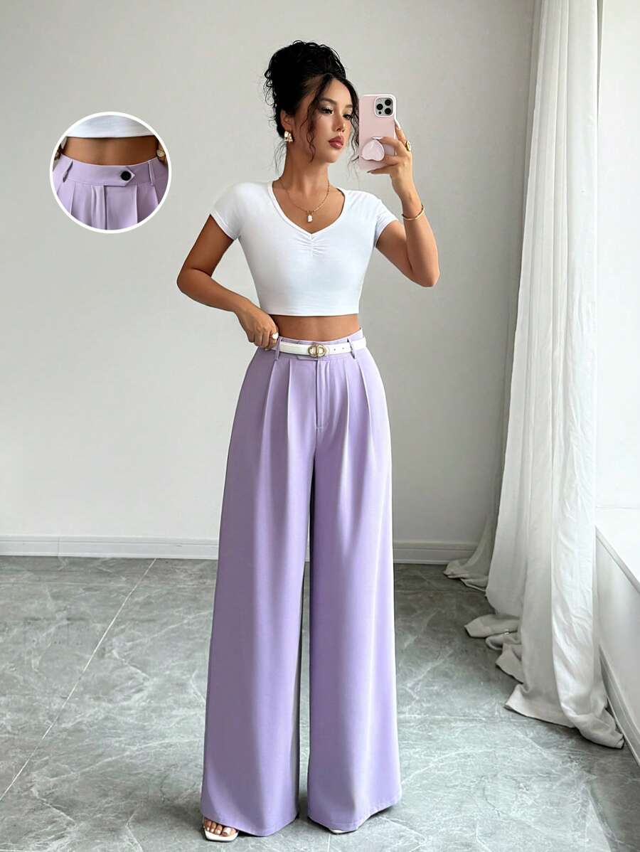 Selianne Slouchy Purple Loose Wide Leg Pants, Casual Straight Summer Maxi Trousers For Women Fall Cloth For Women