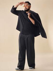 Manfinity VCAY Men Plus Solid Button Front Shirt - Black - View 7