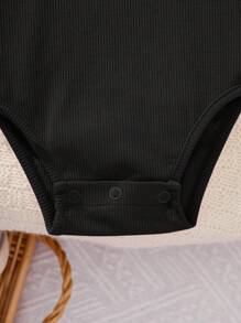 SHEIN Pelele informal con volantes negros para bebés recién nacidas en verano