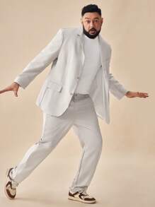 Manfinity VCAY Plus Size Men's Loose Casual Woven Blazer & Pants Set - Apricot - View 6