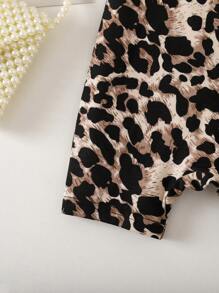 SHEIN Baby Girl Summer Cute Casual Knit Leopard Print Jumpsuit - Brown - View 5