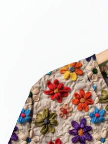 EMERY ROSE Vacation Casual Floral Print Loose Short Sleeve V-Neck Pocket T-Shirt, Plus Size, Suitable For Summer  Woman S Summer Clothes