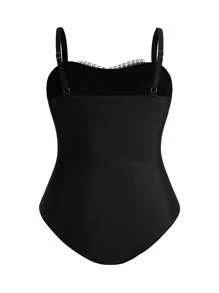 Swim Oasis Plus Size Women 2pcs Black Spaghetti Strap One Piece Swimsuit Set With Sarong Coverup For Summer Beach Vacation - Black - View 3