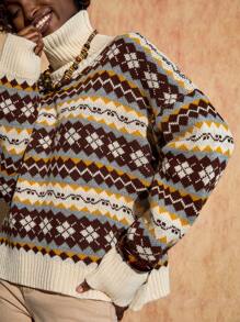 Bóhologie Sweter damski z wielokolorowym żakardowym wzorem