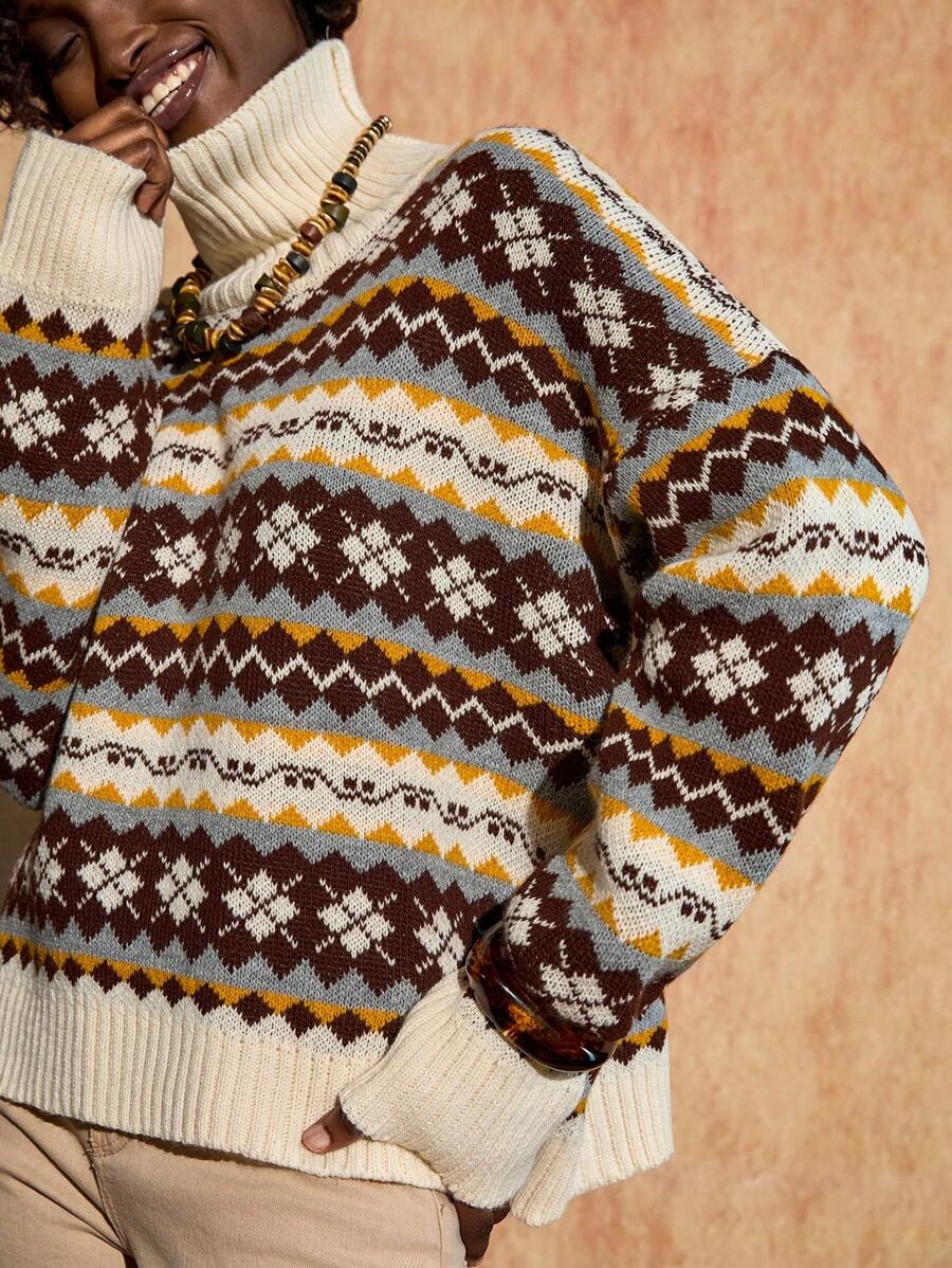 Bóhologie Sweter damski z wielokolorowym żakardowym wzorem