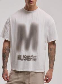 Men M Fade Musero Oversized Graphic T-Shirt For Spring Summer - Beige - View 5