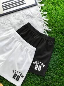 SHEIN 4件套男婴夏季休闲运动篮球服，可爱字母印花背心和短裤套装，男婴篮球服套装，男婴背心套装，2T男童套装，婴儿篮球服，婴儿运动服