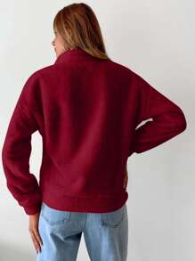 RueChic Women's Half Zip Fleece Teddy Jacket - Red - View 2