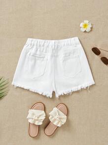 SHEIN Short in jeans di moda boho in lavaggio chiaro a vita alta per ragazze pre-adolescenti, con orlo sfrangiato e tasche usurate, pantaloncini baggy da ragazza per vacanze estive al mare, outfit casual da concerto estivo e festival, outfit estivi per brunch e laurea per ragazze
