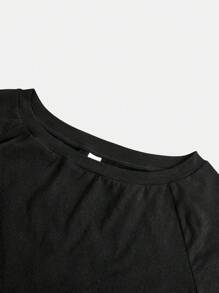 SHEIN Teen Girl Fitted Casual Solid Color Off Shoulder T-Shirt And Flared Long Pants Set