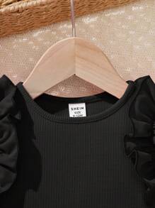SHEIN Pelele informal con volantes negros para bebés recién nacidas en verano