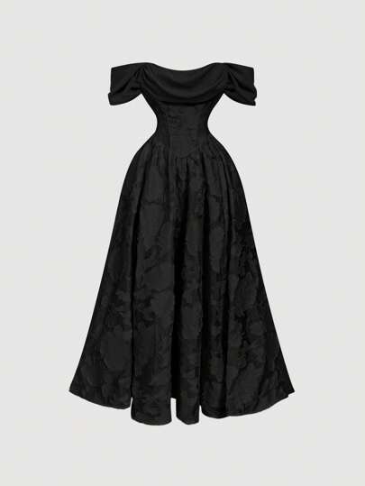 SHEIN MOD 杏色露肩中长连衣裙、派对礼服、女士舞会礼服