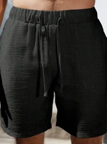 VENTUSAIL Men's Fashion Casual Solid Color Drawstring Pocket Shorts - Black - View 7