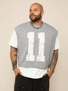 EASEVO Plus Size Men's Casual Knitted Graphic Round Neck Tank Top, Suitable For Summer, School