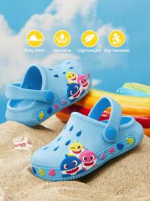BABY SHARK X SHEIN Cute Cartoon Ocean Fish Design Toddler/Kids Blue EVA Mesh Breathable Lightweight Non-Slip Sandals, Suitable For Indoor & Outdoor, Unisex For Boys & Girls