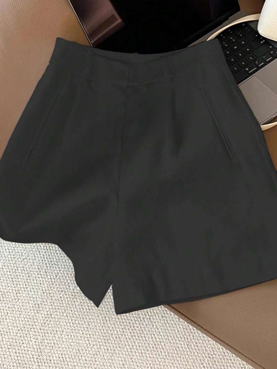 Airaco 女士白色阔腿高腰休闲短裤，修身款，夏季 - 黑色 - 查看 1