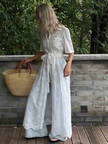 Livesso Copri-costume da donna in kimono lungo, con stampe e ricami, a maniche corte, per vacanza - Bianco - Visualizzare 4