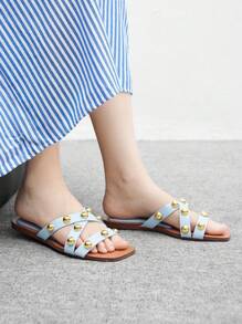 CUCCOO BIZCHIC Women's Fashion Studded Flat Sandals, Summer