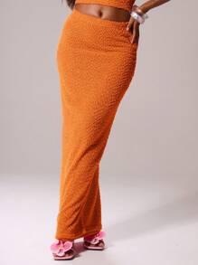 MUSERA Falda maxi de punto texturizada de talle bajo, ajuste recto, solo Bottom, coordinado, Ibiza, sexy, vacaciones, verano, festival, ropa de playa, romántica, elegante, cumpleaños, Acción de Gracias