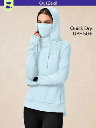OutZeal Sonnenschutz UPF50+ schnelltrocknende Kapuzen-Langarmshirt für Frauen mit Maske, Sichtfenster, Reißverschlusstasche