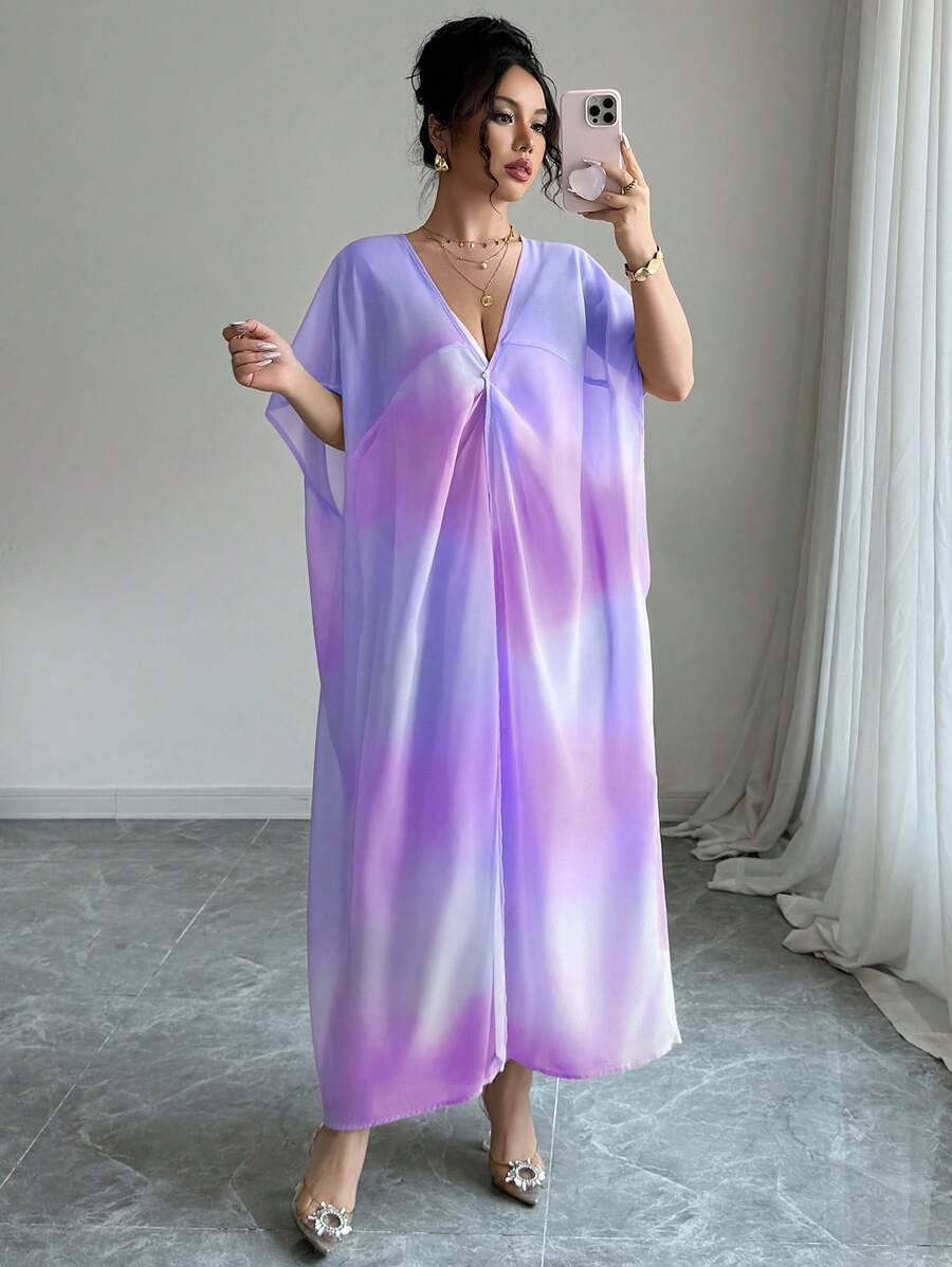 Selianne 2件套女士纹理印花扎染设计披肩,适合度假海滩 - 彩色 - 查看 1