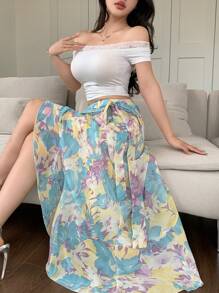 DAZY Chân váy xếp ly in hoa dành cho nữ - màu xanh lá - Xem 7