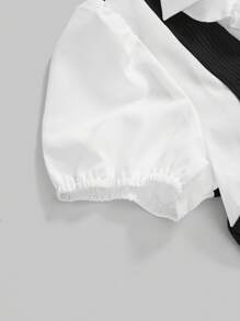 ROMWE Áo nữ 2 trong 1 phong cách Gothic cổ điển, mùa hè trở lại trường - Đen và trắng - Xem 4