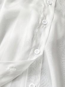 Regalyn Plus Size White Casual Transparent Thin Shirt With Bowknot