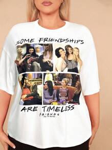 FRIENDS X SHEIN Mystic heart Camiseta casual de talla grande de verano con estampado gráfico de texto