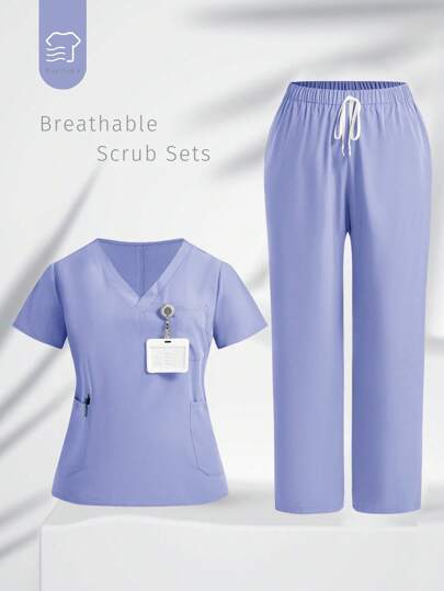 TaskEZ Plus Size Plain Short Sleeve & Long Pants /Nursing Scrub Uniform Set