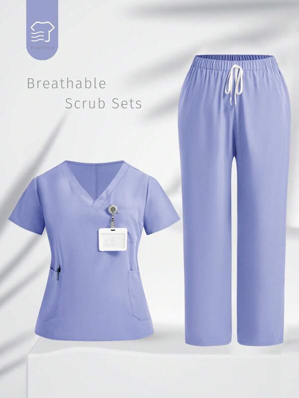 TaskEZ Plus Size Plain Short Sleeve & Long Pants /Nursing Scrub Uniform Set