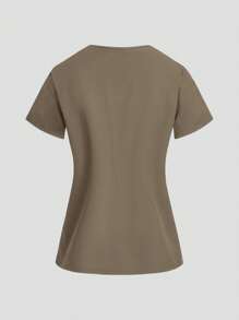 TaskEZ Uniform Set: V-Neck Short Sleeve Tailored Blouse And Drawstring Straight Leg Casual Pants, Scrub Sets