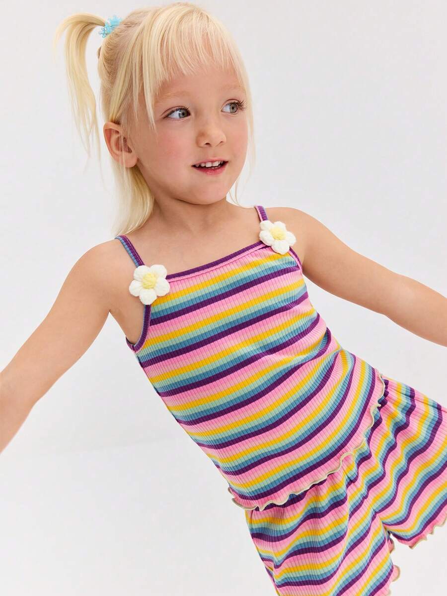 SHEIN Ung flicka – Avslappnad randig, beskuren topp och shorts i 2 delar - Blå - Visa 1