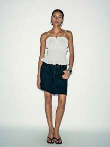 Lumivelle Top camisero sin mangas con drapeado elegante y romántico para mujer - Blanco - Ver 3