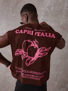 SUMWON Summer International Capri Tank Top Sleeveless Cotton Muscle Cut Italian Streetwear Graphic Print Paradise Charm Mediterranean Fashion - Chocolate Brown - View 1