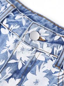 Manfinity EMRG Men's Casual Washed Floral Print Ripped Denim Shorts, Hawaii - Light Wash - View 4