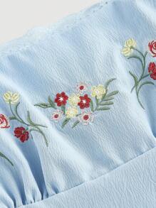 SHEIN MOD Embroidered Shell Sleeve Mid-Length Blue Dress