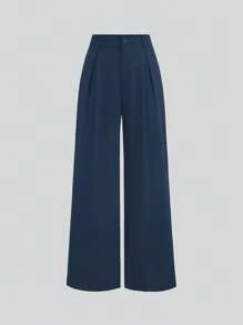 Sweetra Women's Summer Versatile Gold Button Sleeveless Top & Draping Trousers/Pants - Navy Blue - View 5