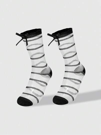 Fairycore 4 Pairs Women's Black Butterfly Lace Trim Silk Mid-Calf Socks, All Season