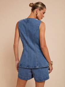 COSMINA Women Denim Two Pieces Outfits - Blue - View 2