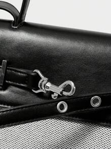 MOTF PREMIUM PU皮革孔眼手提包 - 黑與白 - 查看 6