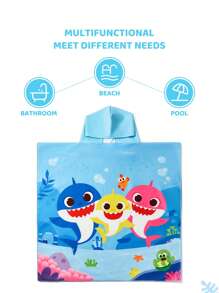 BABY SHARK X SHEIN 儿童超柔软卡通海洋图案连帽浴巾，超强吸水，不掉毛，保暖隔热，适合2-6岁儿童，用途广泛，可用于沐浴、游泳、沙滩、夏季、春季、海滩度假等。 - 藍色 - 查看 4