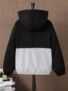 SHEIN Tween Boy Casual Sports Street Fashion Hooded Jacket, Loose Fit Color Block Zip-Up Windbreaker, Suitable For Commuting, School, Daily Leisure, Sports Activities, Autumn/Winter Season, Windbreaker Jacket Boys Hoodies For Teens Boys Hoodie With Pockets ,Teen Hoodie Boys Fall - Black - View 3