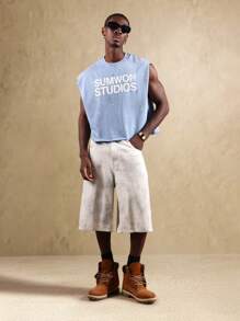 Sumwon Studios 无袖健身背心 夏季街头风宽松棉质平纹针织背心 健身房健身背心 - 藍色 - 查看 4