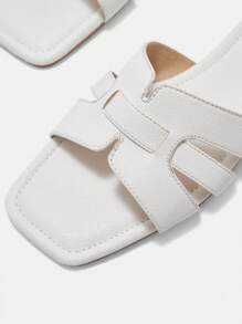 CUCCOO CURVES Wide-Width White Open Toe Flat Slide Sandals, Summer Holiday Beach Slippers - Beige - View 7