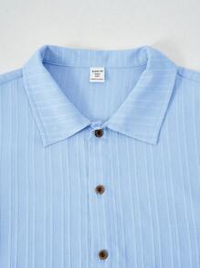 青少年男孩/青少年男孩休闲百搭柔软波浪图案立领宽松短袖编织纯色衬衫，适合学校、花园、海滩、生日、春季、夏季、秋季、冬季