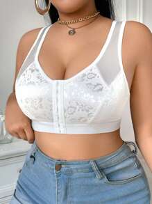 SHEIN 1 Pc Front Opening Plus Size Wireless Bra, Lift - White - View 5