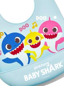 BABY SHARK X SHEIN 卡通鲨鱼图案硅胶婴儿围兜，防水防污，适合进食和喂食，柔软轻便，可调节尺寸，男女通用，男孩和女孩适用 - 淺藍色 - 查看 3