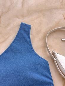 Soleia 女士休闲牛仔无袖单肩连衣裙，夏季